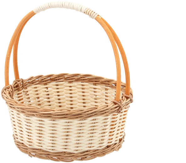 Rattan kosár fogantyúval, természetes színben, fehér részletekkel 25 × 11/27 cm