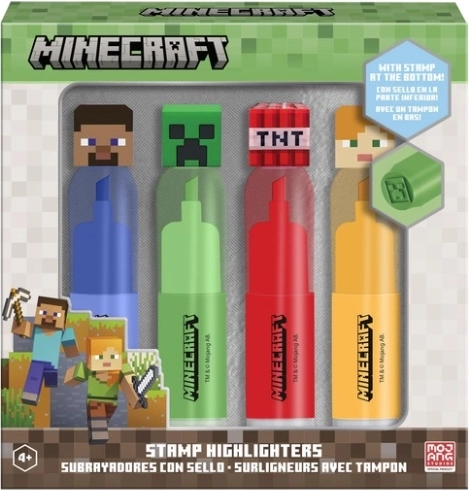 Minecraft készlet: 4 szövegkiemelő 3D topperekkel és pecséttel