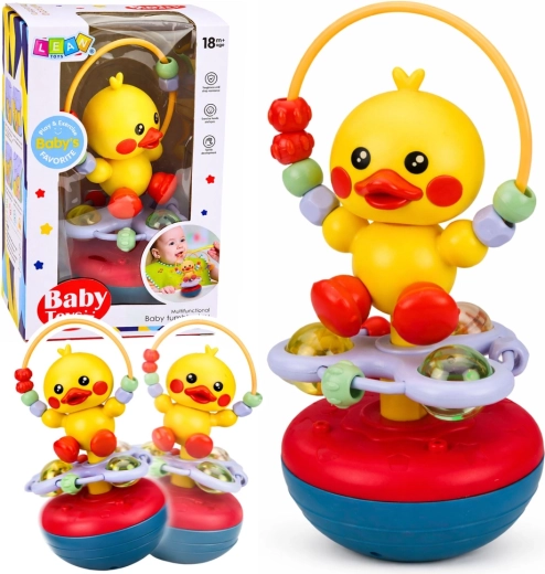 Interaktív, billegő kacsa csörgővel és gyöngyökkel