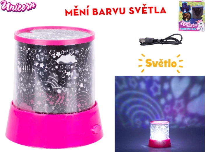 Egyszarvús éjszakai lámpa és 360°-os projektor színes vetítéssel