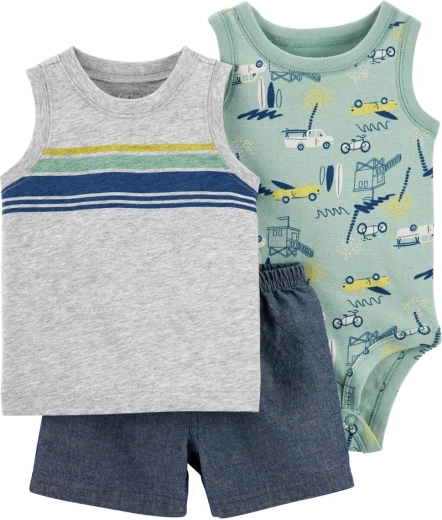Carter's 3 részes szett fiúknak Grey Cars (ujjatlan body, atléta és rövidnadrág)