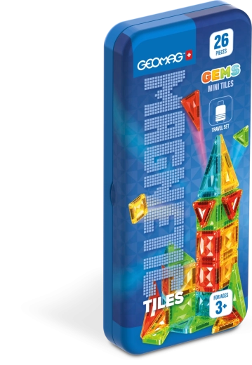 Geomag GEMS Mini Tiles 26 darab – mágneses építőkészlet utazó dobozban