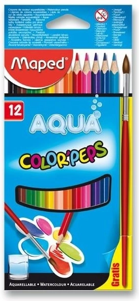 Háromszögletű színes ceruzák Maped Aqua Color'Peps 12 db ecsettel