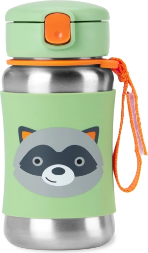 Skip Hop Spark Style rozsdamentes acél szívószálas vizespalack – mosómedve 350 ml 12 hó+