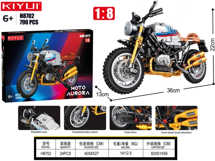Fehér motorkerékpár építőkészlet 790 darabbal