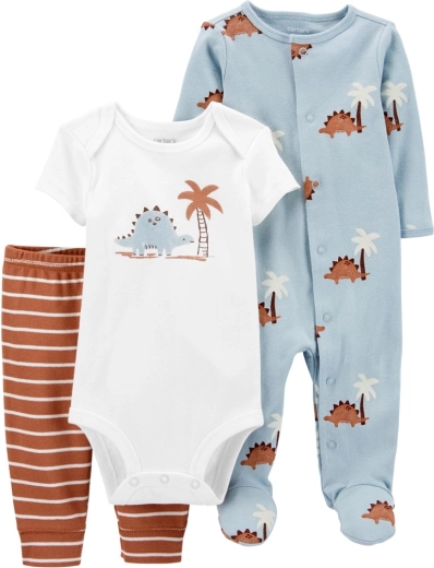 Carter's szett kisfiúknak: rövid ujjú body, overál és melegítőnadrág Blue Dino, 56-os méret