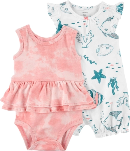 Carter's 2 részes szett babáknak – ujjatlan body és rövid ujjú nyári rugdalózó, Ivory Ocean, lányoknak