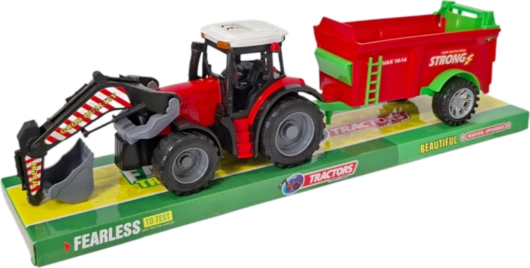 Traktor pótkocsival és homlokrakodóval – készlet kis farmereknek