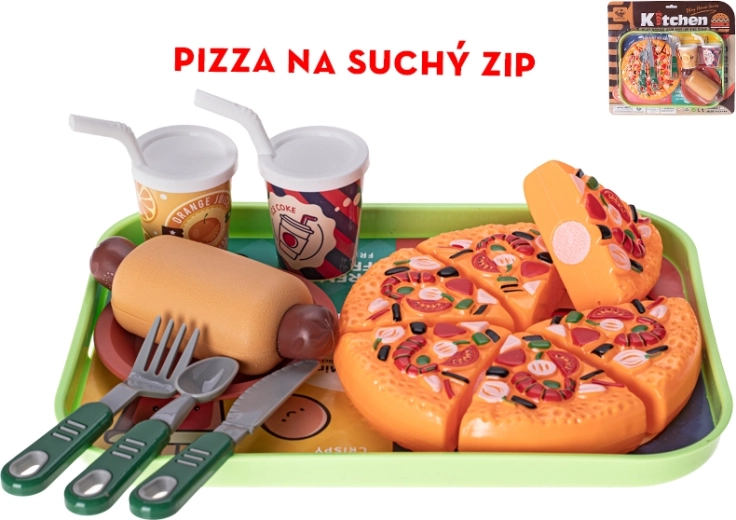 Gyermek gyorsétkezős készlet tépőzáras pizzával és hotdoggal