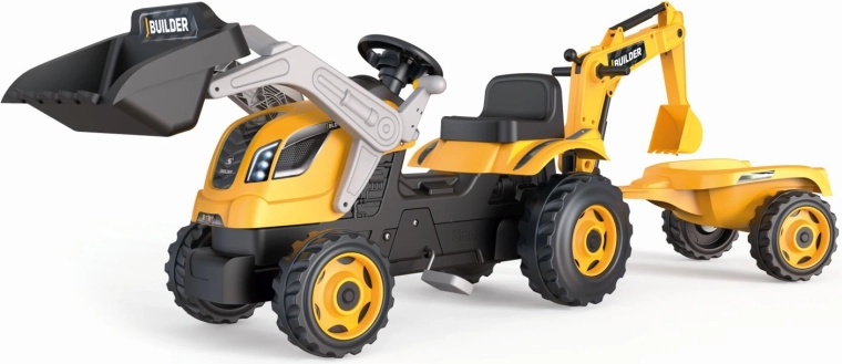 Builder Max pedálos traktor markolóval és pótkocsival