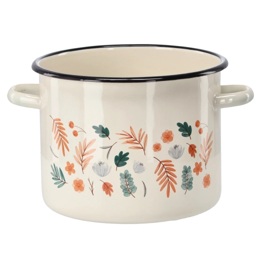 Zománcozott lábas 5,5 l, 22 cm átmérő, krém szín levélmintával