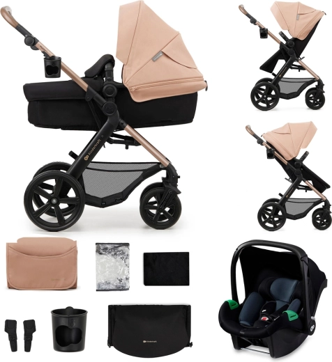 Kinderkraft kombinált babakocsi Moov 2 3 az 1-ben Sand Beige, habkerekekkel