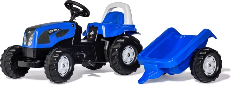 Rolly Kid Landini kék pedálos traktor utánfutóval