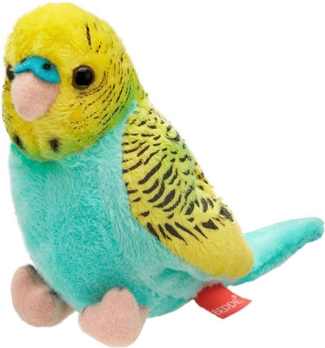 Plüss hullámos papagáj, türkiz–sárga, 13 cm