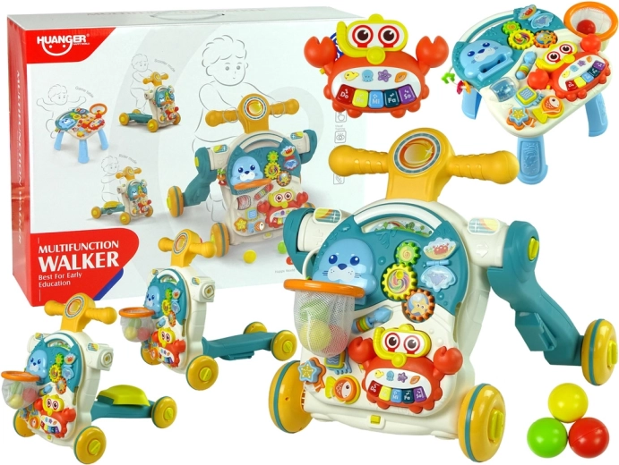 4 az 1-ben tolójárássegítő oktatóasztallal, lábbal hajtható járművel és rollerrel – kék