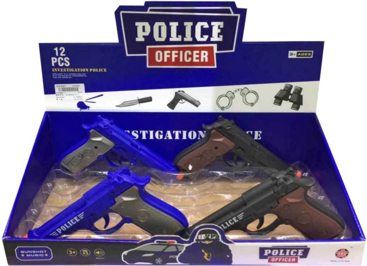 Műanyag rendőrségi revolver hanggal 20 cm, elemmel működő - 1 db