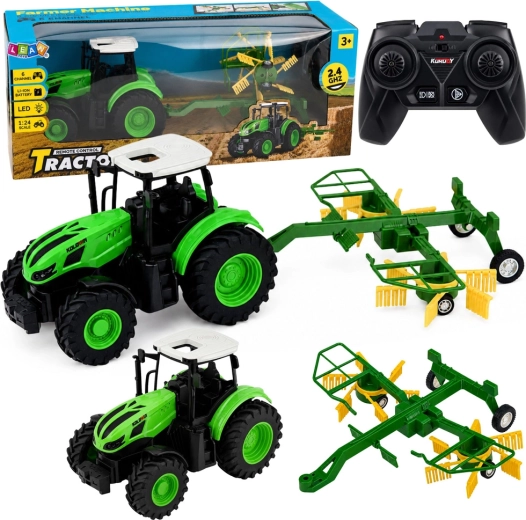 RC mezőgazdasági traktor rendképzővel 1:24, 2,4 GHz, LED világítás