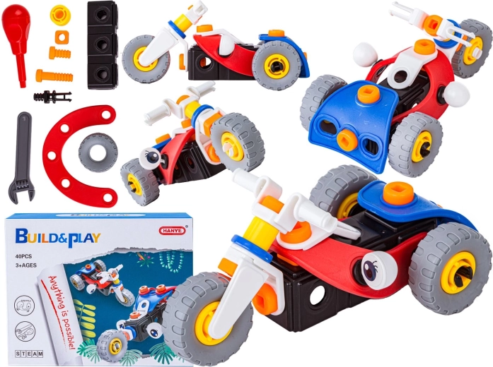 Rugalmas építőkockák 2 az 1-ben – motor és háromkerekű jármű, 40 db elem