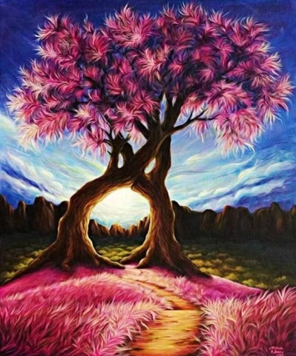 Gyémántfestés Rózsaszín fa 30 × 40 cm