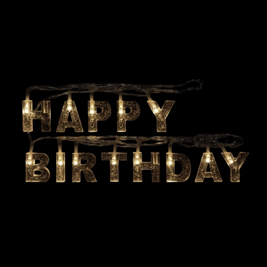 LED-es fényfüzér Happy Birthday, 13 LED, 2 m