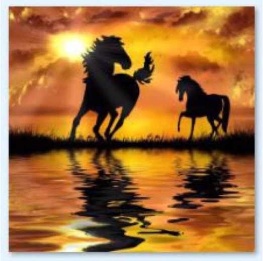 Gyémántmozaik (diamond painting) Lovak – naplemente 30 × 30 cm - 1 db