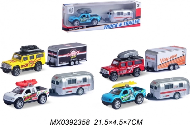 Fém autómodell utánfutóval, felhúzós (pull back) meghajtással