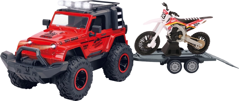 Terepjáró utánfutóval és motorral, fény- és hanghatásokkal 43 cm