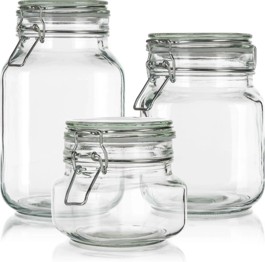 EREA patentzáras üveg tárolóedény készlet 0,5 + 1 + 2 l