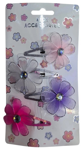 PINK hajcsat szett tüllvirágokkal, vegyes színek (4 db)