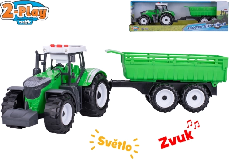 2-Play traktor pótkocsival, fényekkel és hangokkal, lendkerekes, 45 cm