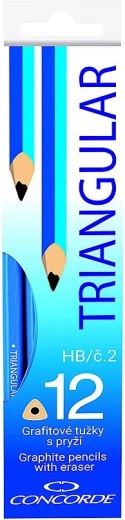 CONCORDE grafitceruzák háromszögletű, radírral, HB, 12 db