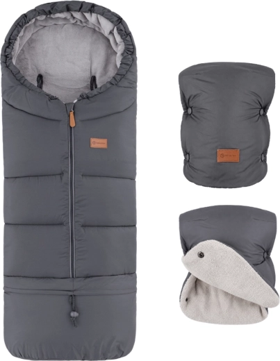 Petite&Mars téli szett: Jibot 3 az 1-ben lábzsák és Jasie babakocsi kesztyű Charcoal Grey