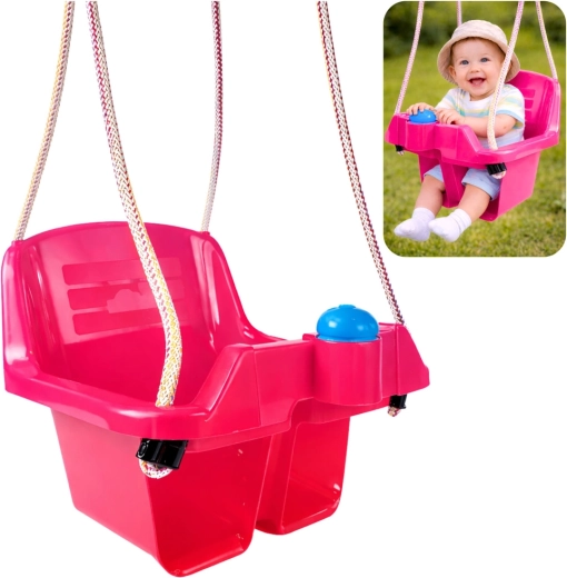 Rózsaszín babahinta vödörüléssel