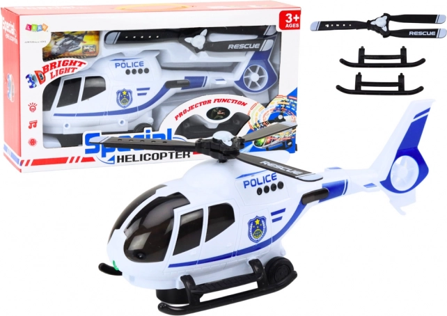 Rendőrségi mentőhelikopter fényekkel és hangokkal