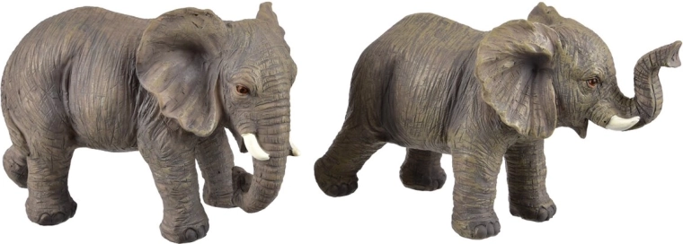 Dekoratív elefánt figura polyrezinből, szürke, 15 cm