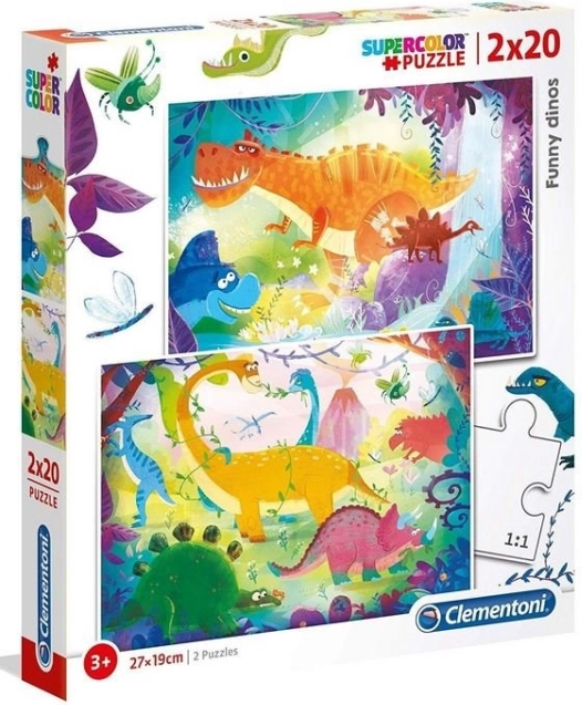 Puzzle 2×20 Super Color – vicces dinoszauruszok