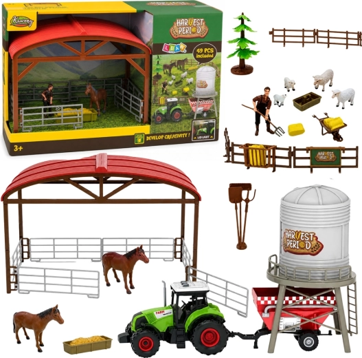 Farm traktoral, istállóval és silóval – 49 darabos játékszett LED-del és hanggal