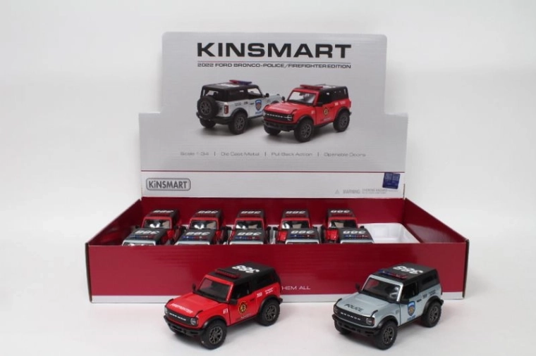 Ford Bronco rendőrségi vagy tűzoltó autó 1:34 nyitható ajtókkal és pull-back meghajtással