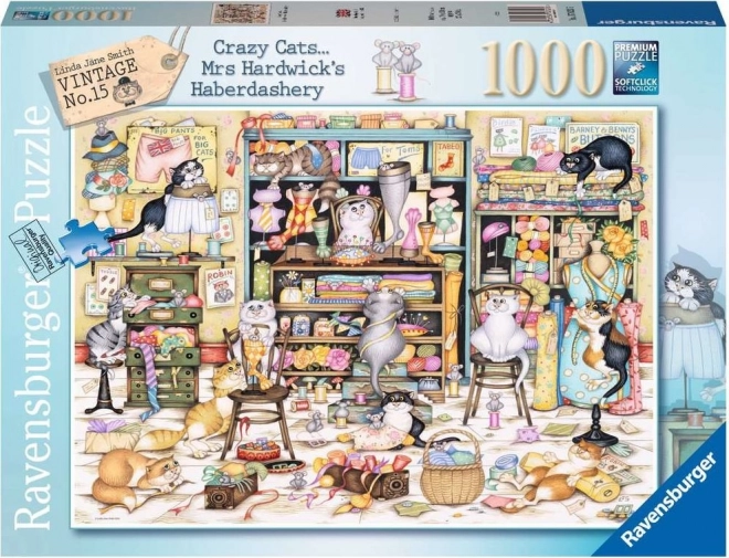 RAVENSBURGER Puzzle Crazy Cats – macskák mókája a rövidáruüzletben, 1000 darab