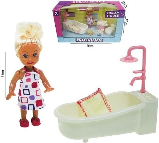 Mini baba 11 cm-es fürdőszobaszettel