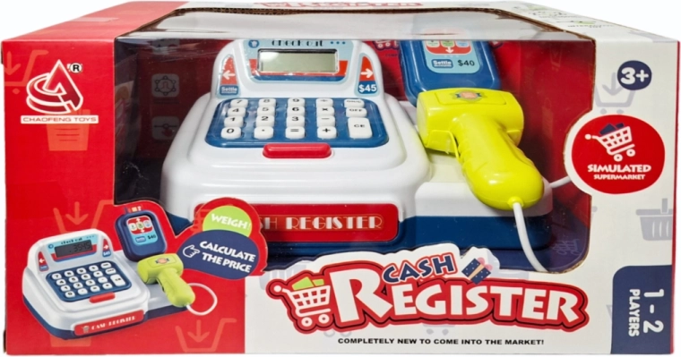 Gyerek pénztárgép számológéppel és szkennerrel