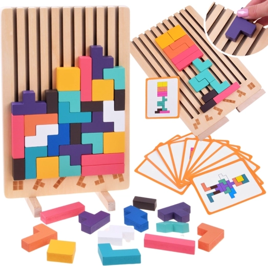 Fa logikai kirakó Tetris színes elemekkel