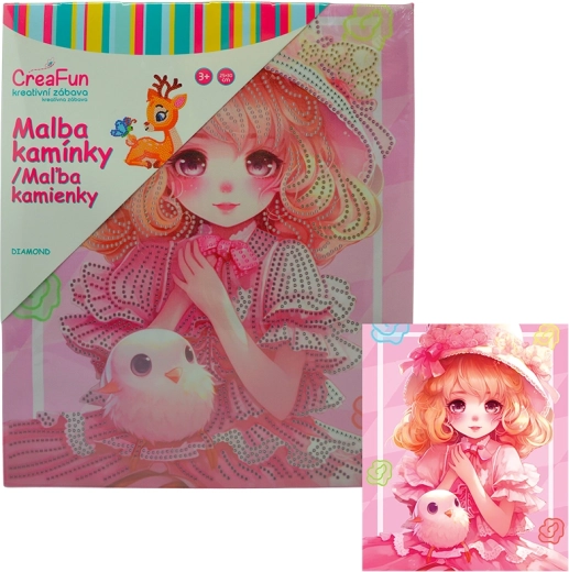 Gyémántfestés – rózsaszín baba 25 × 30 cm