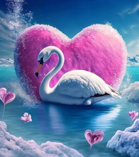 Gyémántfestés Hattyú és szív 30 × 40 cm