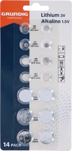 GRUNDIG AG és CR gombelemek készlete, 14 db