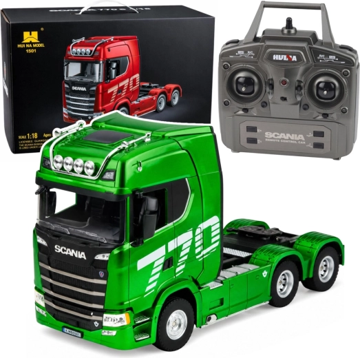 Zöld RC nyergesvontató Scania 770S 1:18 LED világítással és 2,4 GHz-es vezérléssel