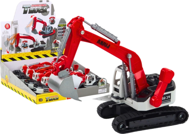 Fém lánctalpas kotrógép piros-fehér markolóval