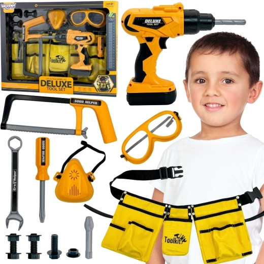 WOOPIE Little Handyman gyermek szerszámkészlet övvel, védőszemüveggel és fúróval, 16 darabos