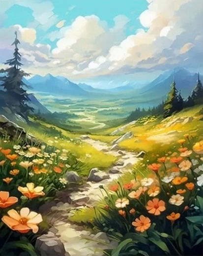 Gyémántfestés Virágos hegyi ösvény 30 × 40 cm