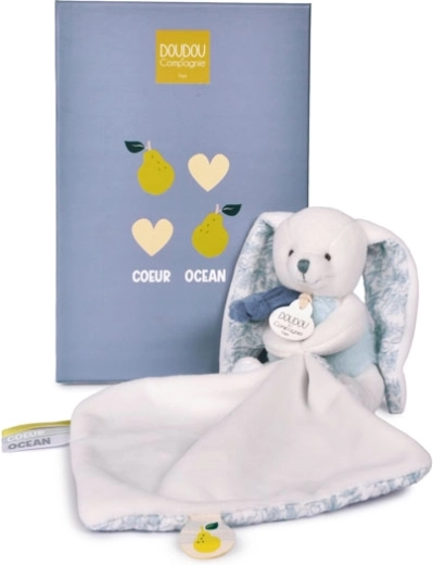 Doudou ajándékszett: plüss nyuszi takaróval, 10 cm, kék